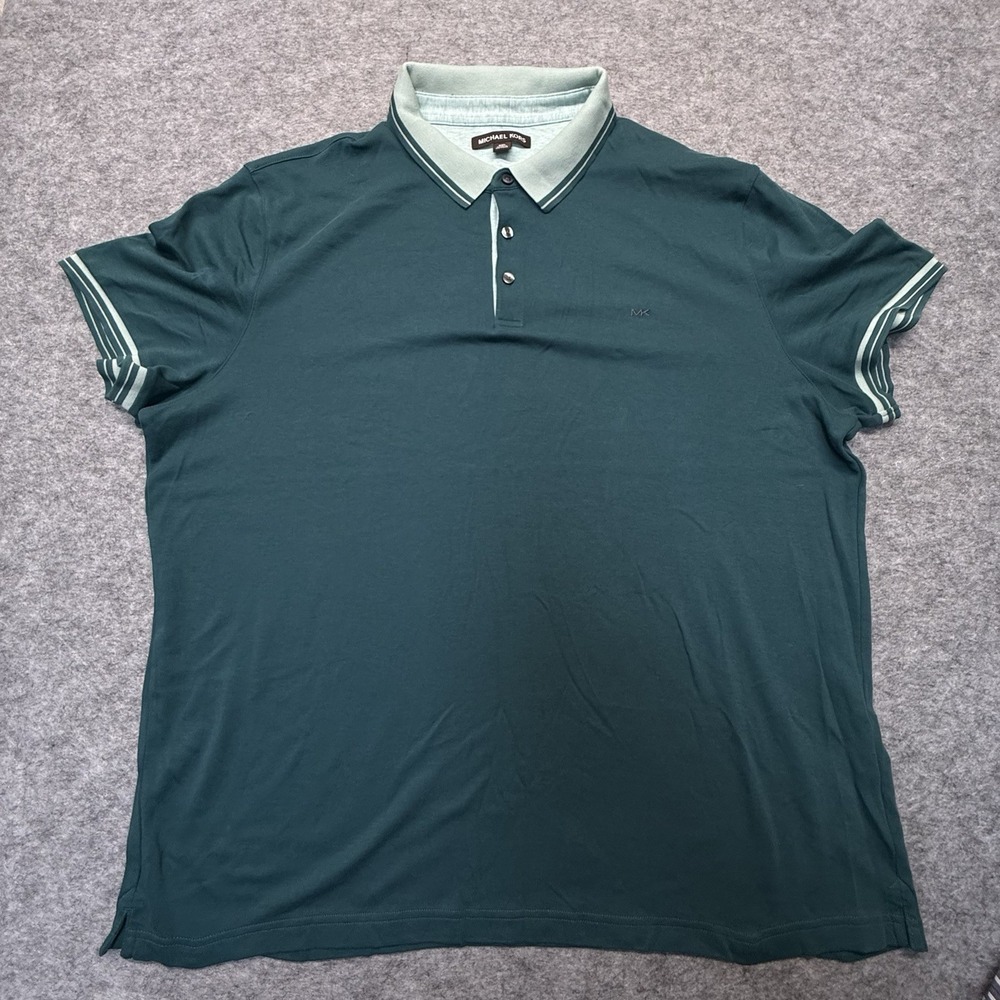 Michael Kors Polo Shirt Mens XXL Tipped Collar Cotton Green Solid